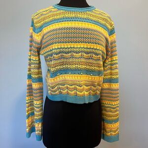 Lush crochet-knit colorful sweater